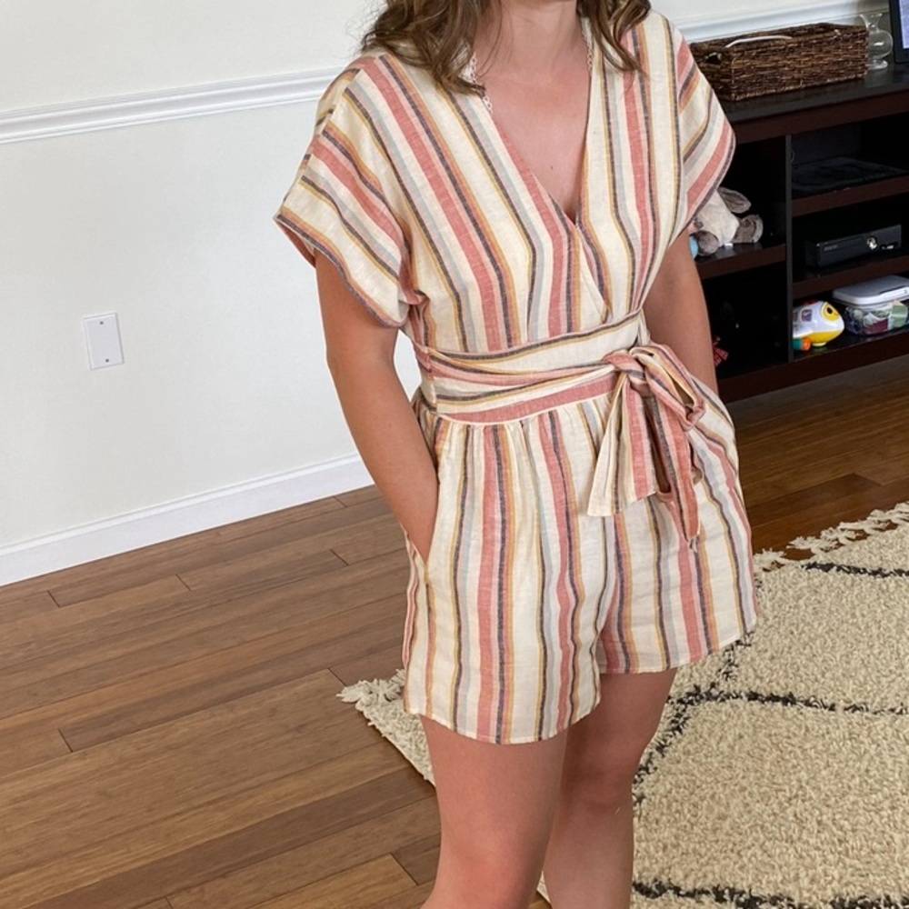 American Eagle Striped V-Neck Romper
